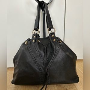 Yves Saint Laurent Black Leather Tote Bag with Gold hardware